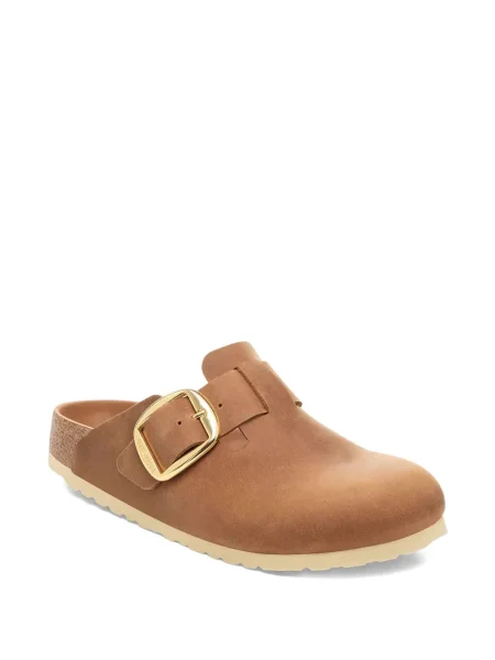 Saboți Birkenstock din piele cu cataramă maro