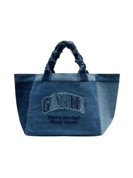Shopperka Ganni z logo niebieska