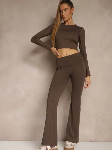 Legginsy Dzwony High Waist Orruvana brązowe