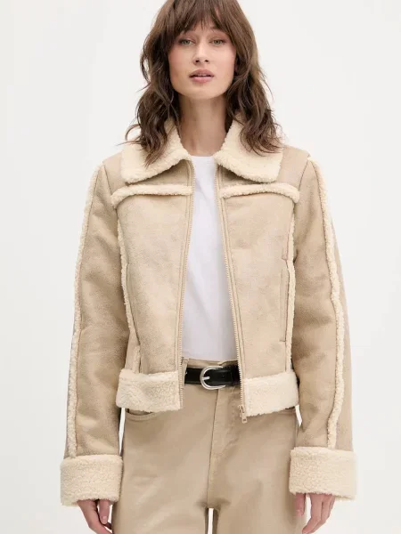 Яке Guess Jeans Faux Shearling Jacket Beige M бежово