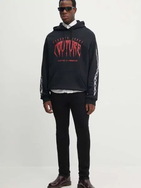 Versace Jeans Couture bluza z kapturem z nadrukiem czarny