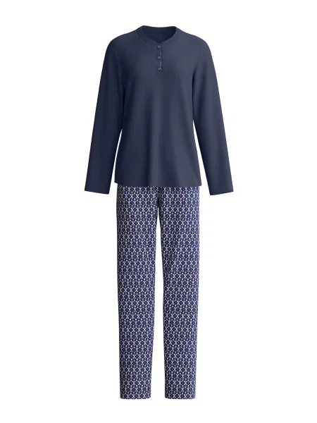CALIDA Pijama bleumarin / portocaliu caisă alb