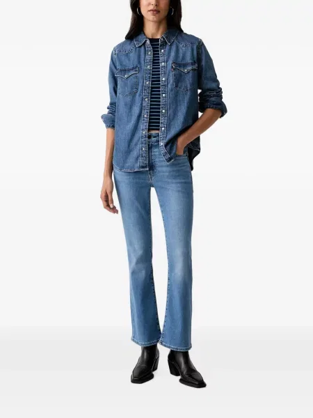 Pantaloni scurți din denim Levi's® din dantelă zdrențuiți cu talie înaltă albastru