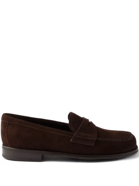 Pantofi loafer Prada din piele de căprioară maro