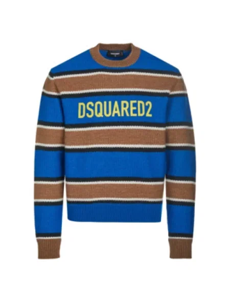 Dzianinowy sweter Dsquared2 w paski z paskiem czerwony