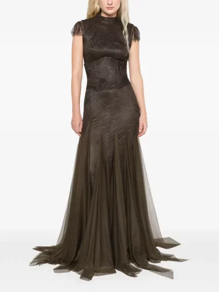 Rochie maxi De La Vali din dantelă maro