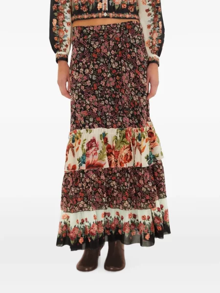 Fusta maxi Farm Rio cu model floral cu imagine negru