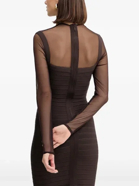 Rochie maxi Hervé Léger lungă de costum maro