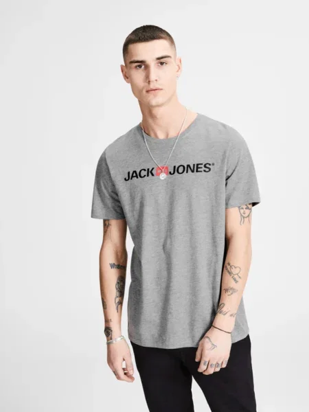 JACK & JONES Tricou negru / roșu pastel / amestecat gri