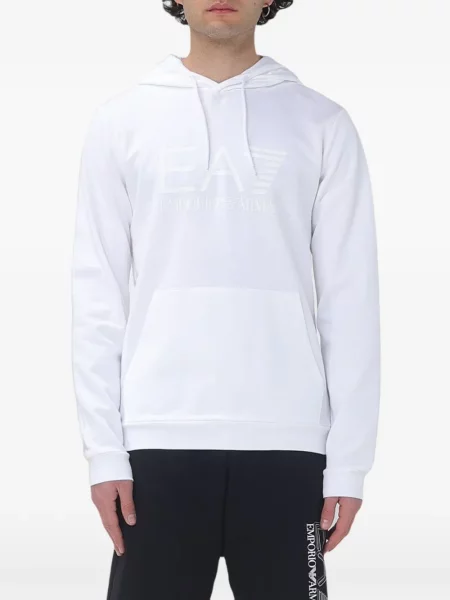 Kapucnis melegítő felső Ea7 Emporio Armani nyomtatás fehér