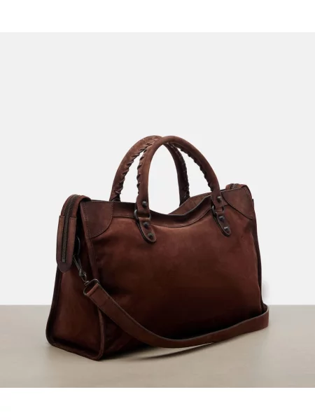 Top Balenciaga din piele de căprioară maro