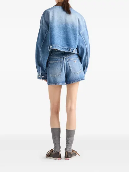 Pantaloni scurți din denim Prada cu talie înaltă albastru