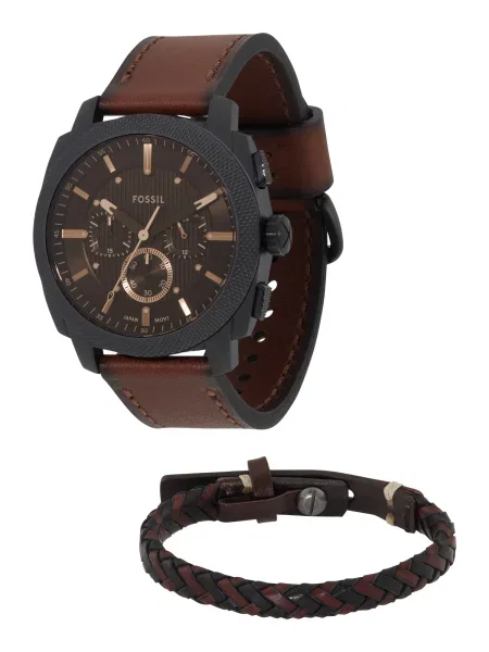 Set de ceas și brățară Fossil Machine Chronograph maro