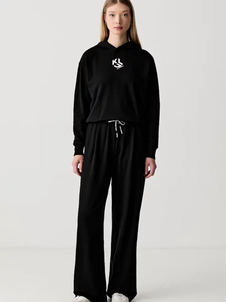 Karl Lagerfeld Jeans pulover s kapuco z bombažem črna