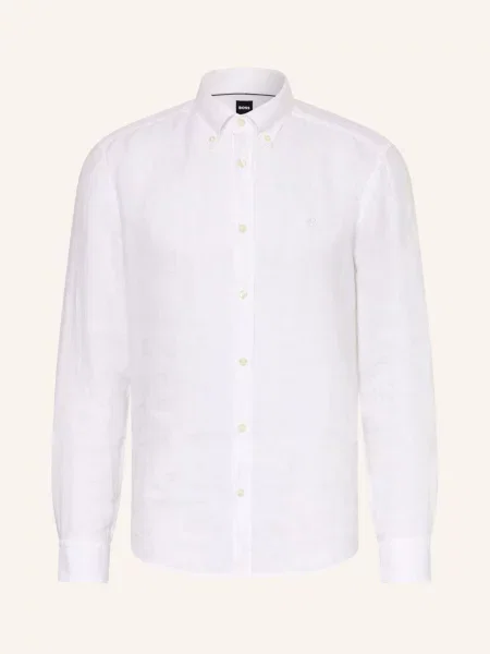 Boss Koszula Lniana Liam Regular Fit weiss biała