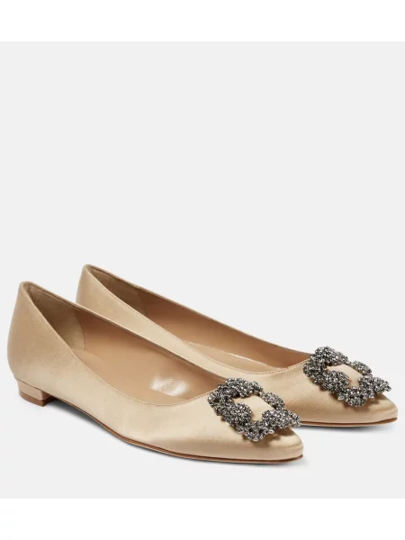 Balerini Manolo Blahnik din satin maro