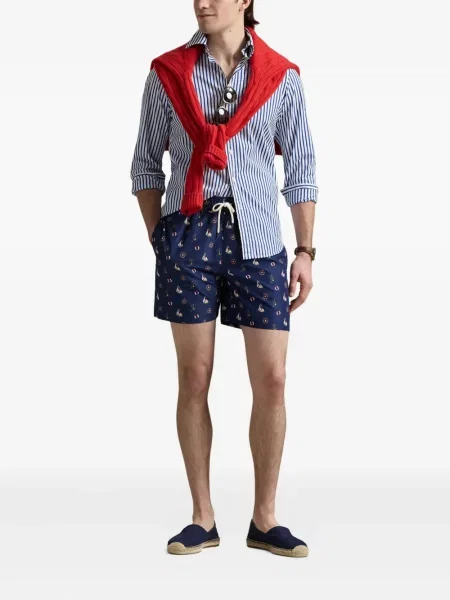 Ленена карирана риза Polo Ralph Lauren бродирана синьо