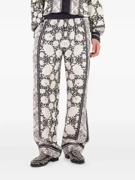 Pantaloni Roberto Cavalli de mătase cu model floral cu imagine alb