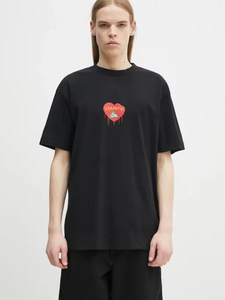 Marcelo Burlon póló Bunny Heart Basic T-Shirt Black Red férfi nyomott mintás fekete