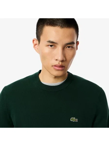 Lacoste Monochromatyczny Sweter Z Okrągłym Dekoltem zielony