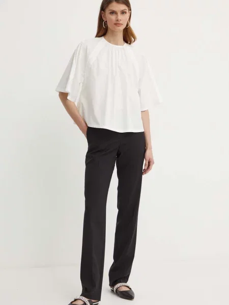 BOSS spodnie wełniane proste high waist czarny