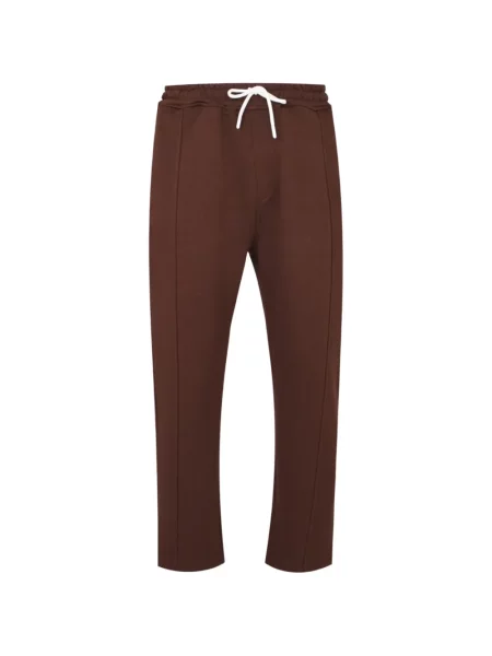 Pantaloni Exit Society cu broderie alergare cu cordon maro