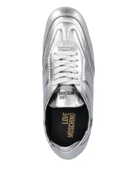 Sneakerși Love Moschino cu șireturi din dantelă argintiu