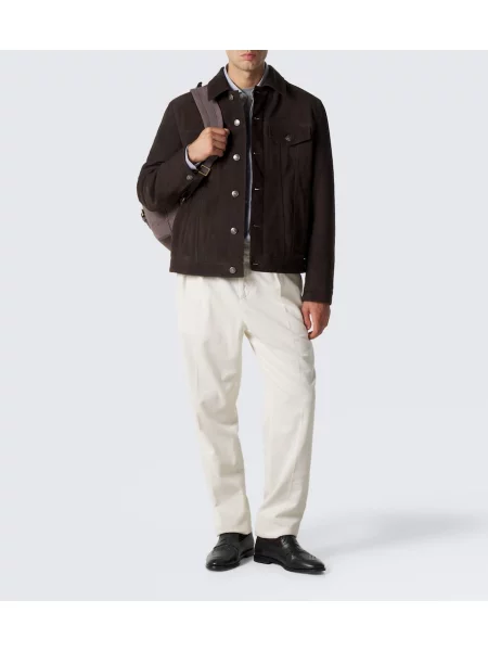 Pantaloni Brunello Cucinelli de catifea cord alb