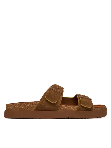 Reglabil papuci Tommy Hilfiger din piele de căprioară maro