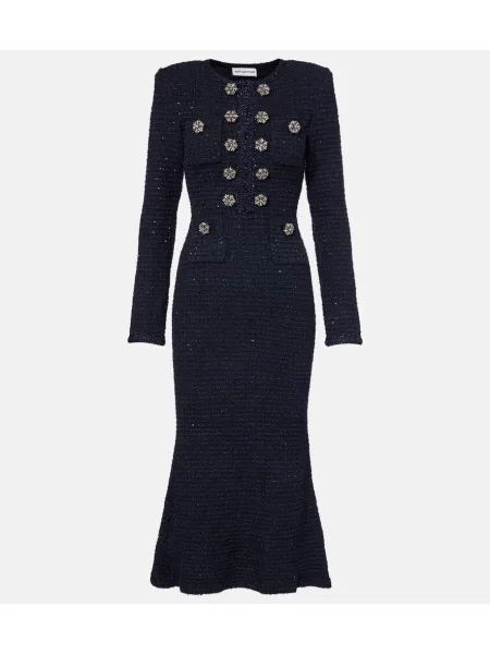 Sukienka midi Self-portrait do kolan garniturowa niebieska