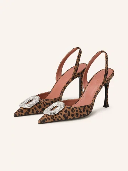 Amina Muaddi Czółenka Typu Slingback Camelia Z Kamieniami Ozdobnymi braun czarna