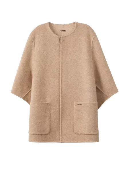 GOBI Cashmere Pulover Patch Pocket Cashmere Poncho Jacket' bej