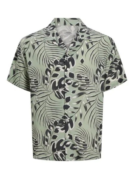 JJ Rebel Cămașă JREBBLOOM RESORT verde pastel / negru alb