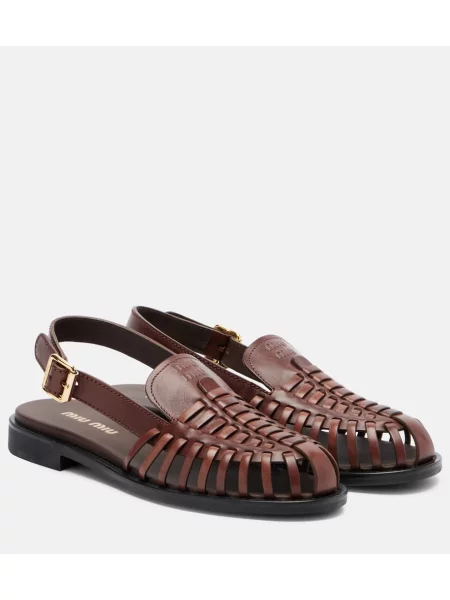 Sandale Miu Miu din piele slingback maro