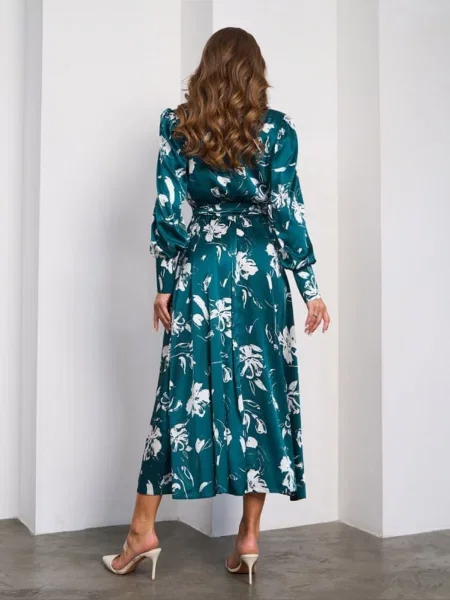 Сукня міді ISSA Plus шовк зелений