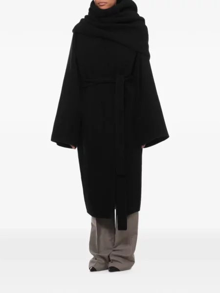 Cu centură palton Rick Owens cu glugă negru