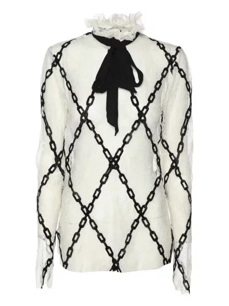 Koszula Polo Ralph Lauren koronkowa w kratkę z okrągłym dekoltem biała