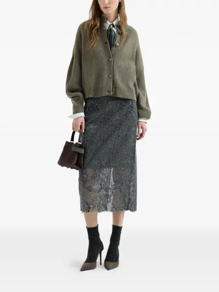 Cardigan Brunello Cucinelli din cașmir verde