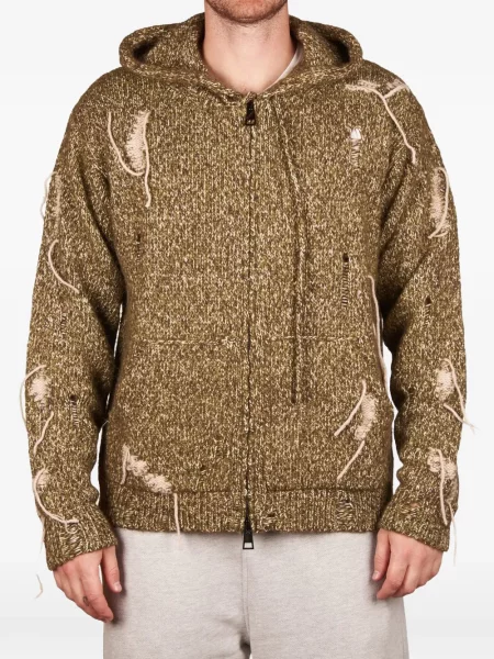 Πλεκτό hoodie Atomo Factory με φθαρμένο εφέ πράσινο