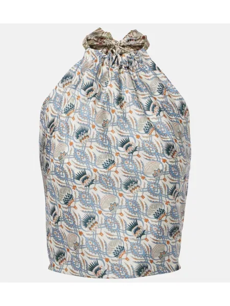 Top Loro Piana de mătase cu imagine cu gât halter