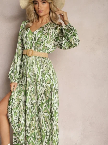 Rochie Clos Maxi cu în Talie Imprimeu Abstract Raliven verde