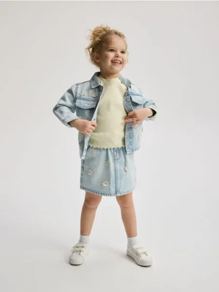 Reserved Джинсова спідниця з аплікацією синій