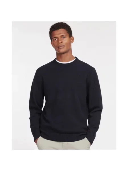 Sweter Barbour wełniany z naszywkami granatowy