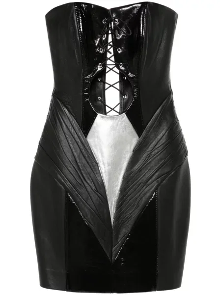 Sukienka mini Mitiliane Couture sznurowana skórzana garniturowa czarna
