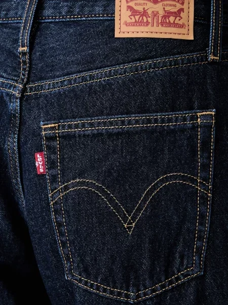 Pantaloni scurți din denim Levi's® din dantelă zdrențuiți cu talie înaltă albastru