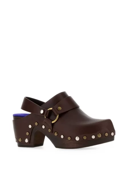 Saboți Chloé din piele cu tepi maro
