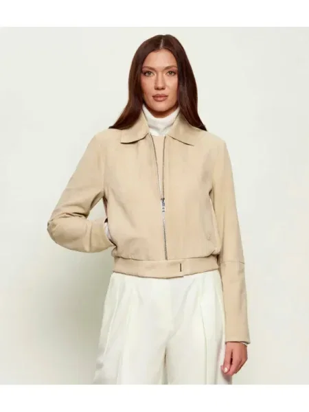 BOSS geacă din piele întoarsă Salene negru