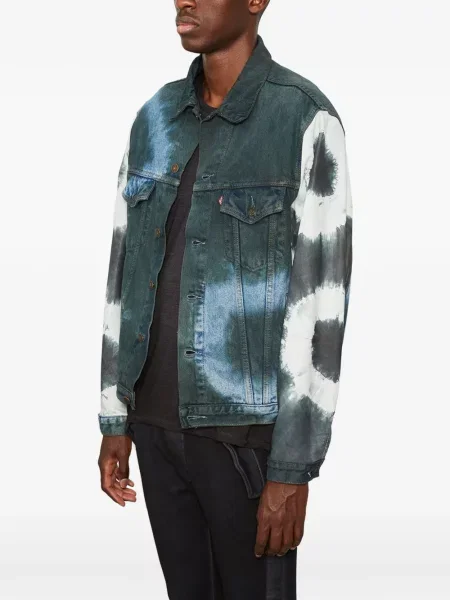 Batikovaná džínová bunda Giorgio Brato s vázáním modrá