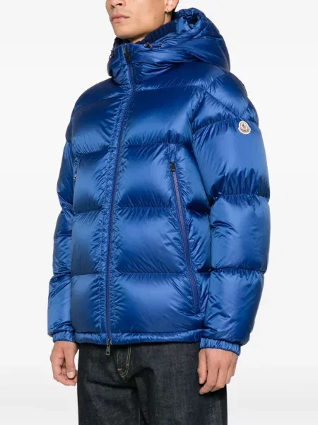 Geacă cu puf Moncler cu glugă albastru
