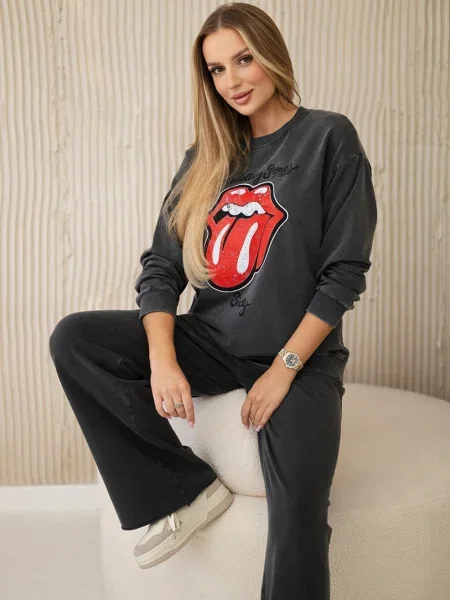 Pantaloni Kesi Włoski cu imagine negru